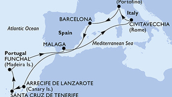 Hajóút: 12 nap Földközi-tenger nyugati oldalán a MSC Splendida fedélzetén